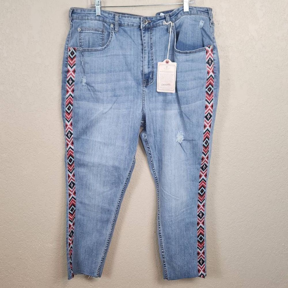 Cherokee Vintage Y2K Southwestern Pattern Embroiderd Skinny Jeans 22W (7180)